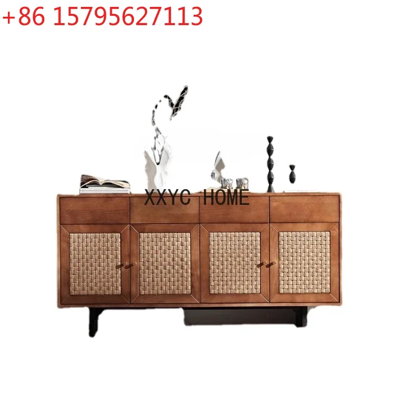 

Solid Wood Dining Side Tea Cabinet Meal Storage Cabinet Rattan Living Room Entrance Entrance Cabinet