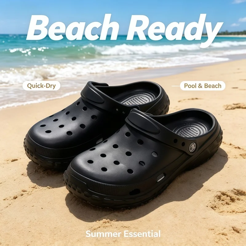 2026 EVA Women and Men's Hole Shoes Summer Non-Slip Outdoor Sandals Closed Toe Shit Feeling Beach Slippers Thick Bottom