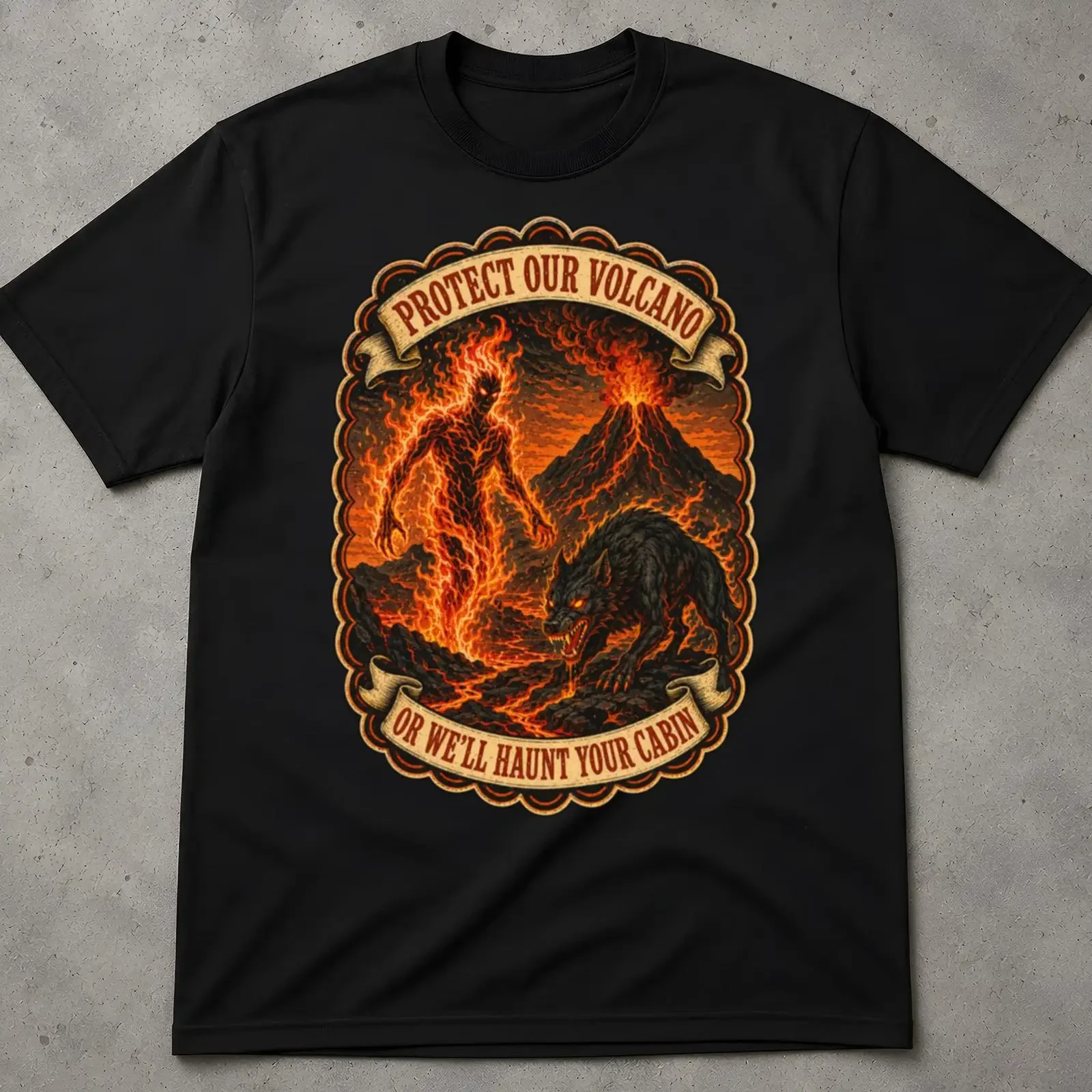 Protect Our Volcano Vintage T Shirt Fire Wraith Hellhound Cryptid Souvenir Lava Monster GifT vintage Washed Breathable homme
