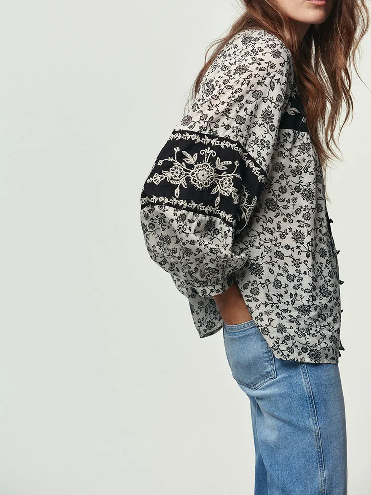 High-End Inverno Nuovo Casual Stampa Floreale In Rilievo irt per Le Donne ZA2025 Ele Etnico Sle Costume di Scena Delle Signore Faion