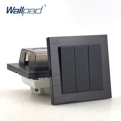 Black Brushed Aluminum Big Button Wall Light Switch with LED Waterproof for Bathroom WALLPAD 86x86mm Morden Style