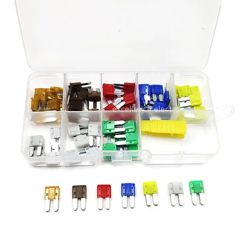 Kit combinado de fusibles de pie largo Mini M2 para coche, 5A, 7.5A, 10A, 15A, 20A, 25A, 30A, Micro2, combinación de fusibles de coche con herramienta extractora
