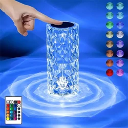 Recarregável 16 cores rgb rosa led night light mudança de cor cristal toque candeeiro mesa para quarto cabeceira decoração natal