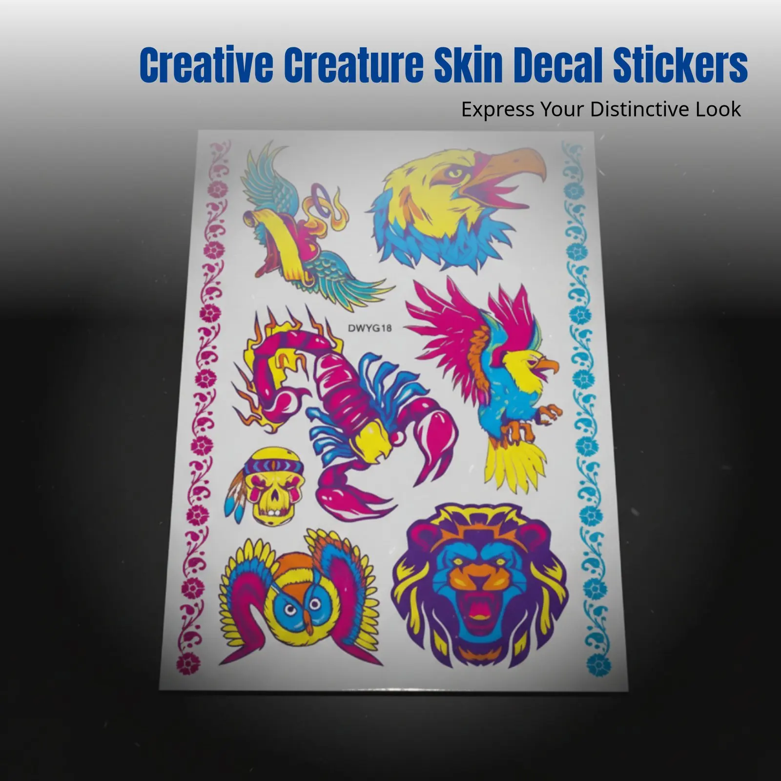 

Fluorescent Creature Skin Decal Sticker, Halloween Feathered Creature, Creative 3D Limb Decoration, Water Application, Nightclub