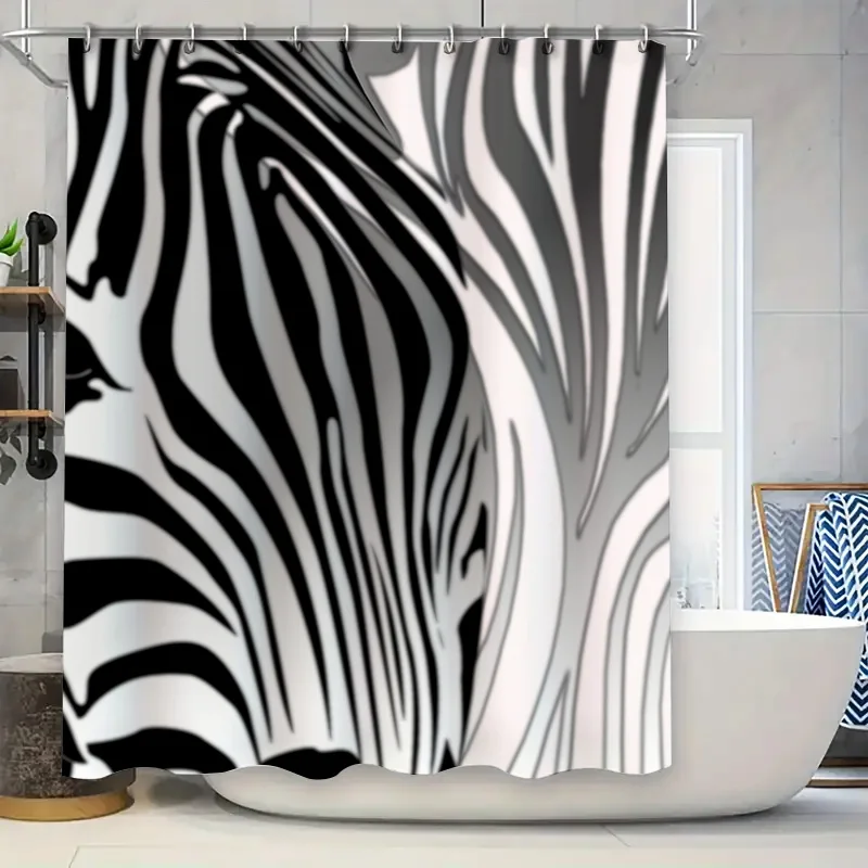 

Modern Black White Zebra Shower Curtain for Bathroom Decor – Polyester Fabric Waterproof Shower Panel – 72x84 Inches