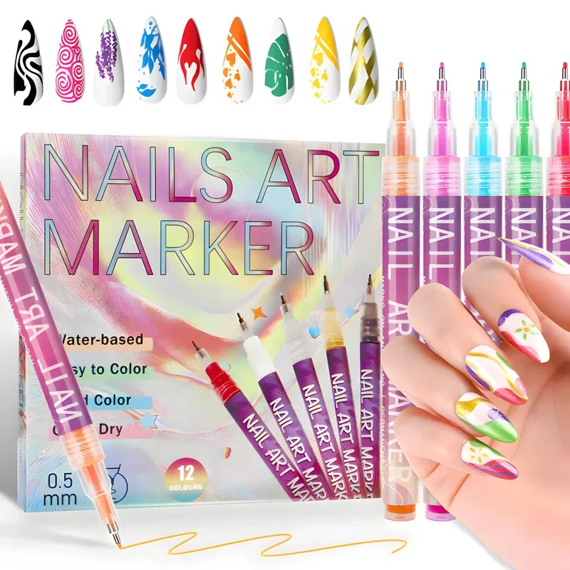 

1set Nail Doodle Pen 12 color Acrylic Paint Pen Nail Paint DIY Dot Stitching Pen Precision 3D Doodle Nail Art Pen Nail Art Pens
