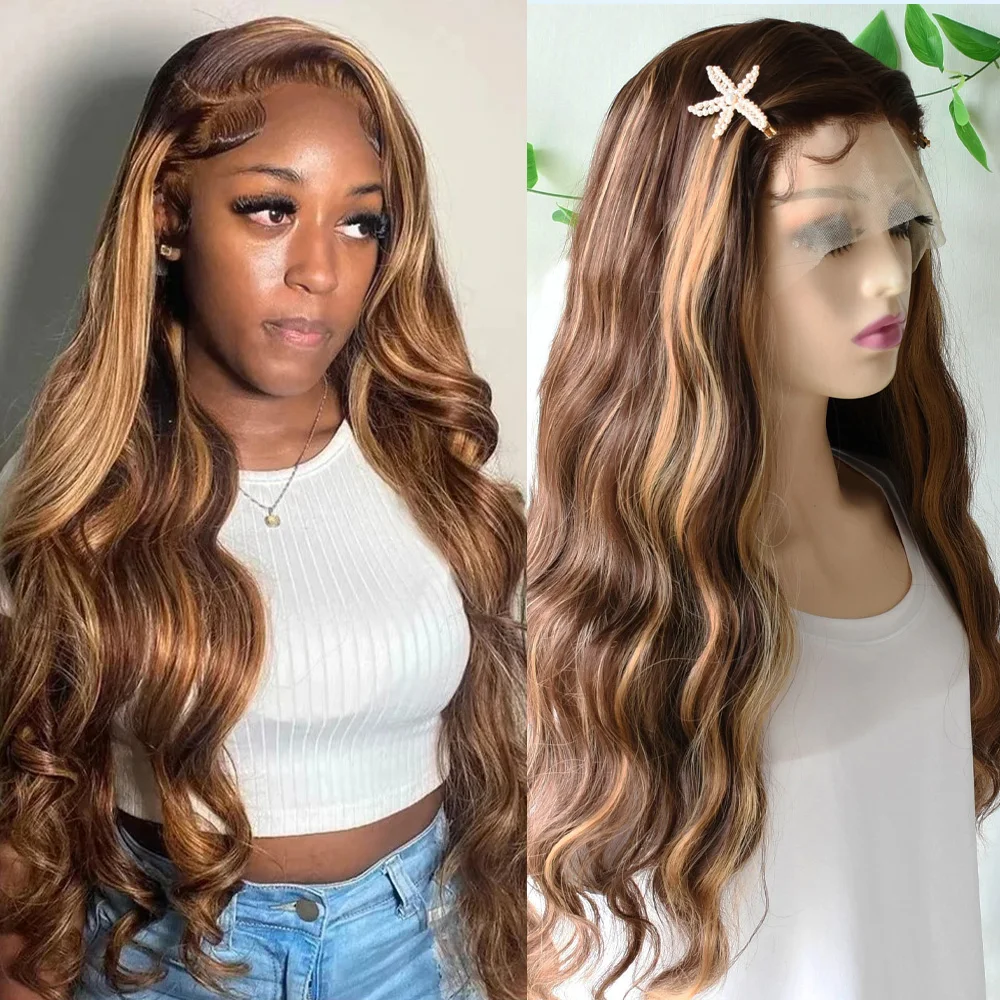 

4/27 Highlight Blonde HD Lace Frontal Wig Glueless Water Wave 13x4 Body Wave Lace Front Wig For Women Daily Wear