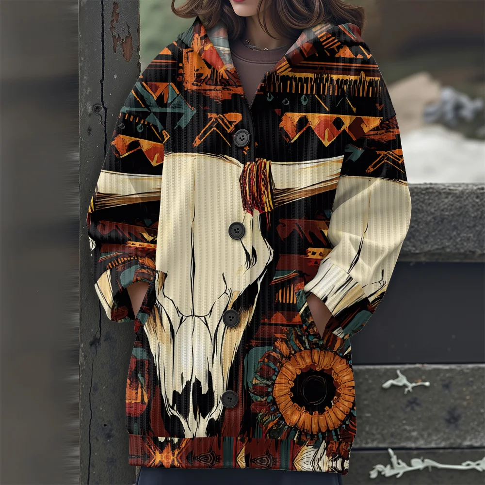 ボヘミアン風コラージュ柄花柄カジュアルレディースセーター2025新作レディースロングセーターボヘミアン風コラージュ柄花柄セーター