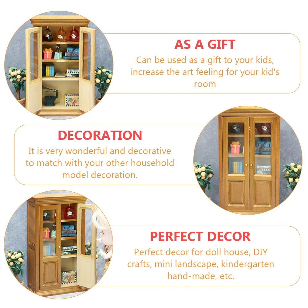 Sturdy Mini Maroon Bookcase Vertical Wooden Cabinet Scene House Furniture Decorative Storage Shelf for Houses Crafts