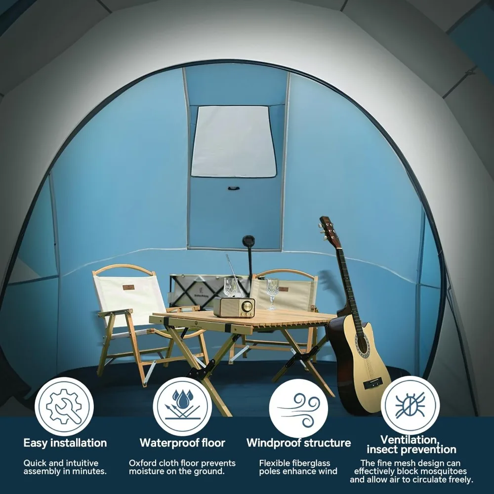 Family-Sized Weather-Resistant 2-4 Person Camping Tent with Porch and Rainfly, Easy Setup Dual-Room Shelter