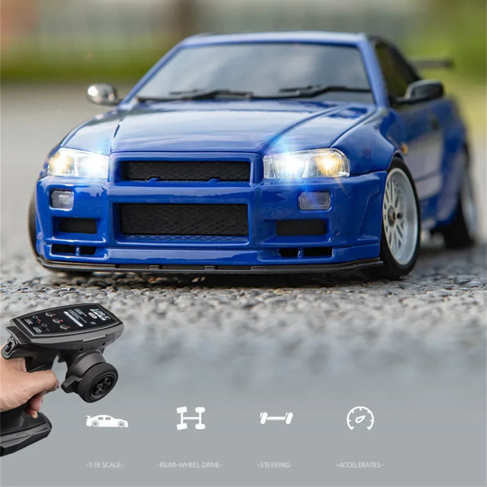 LDRC 1899/A99 RTR 1/18 2.4G RWD RC Car Drift GTR R34 Gyro LED Light On-Road Full Proportional Alloy Body Shell Racing Vehicles M