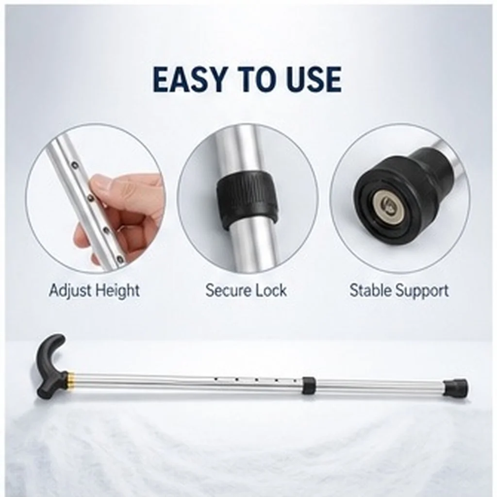 Aluminum Alloy Walking Stick Adjustable 2 Section Height Anti-Skid Cane for Elderly Men Women Stability Non-Slip Walking Stick