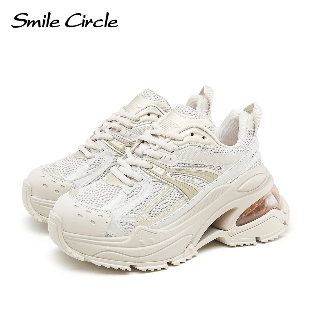 Smile Circle Women Chunky Sneakers Flat Platform Sneakers Lace-up Casual Round toe Sneakers Ladies Shoes Trainers