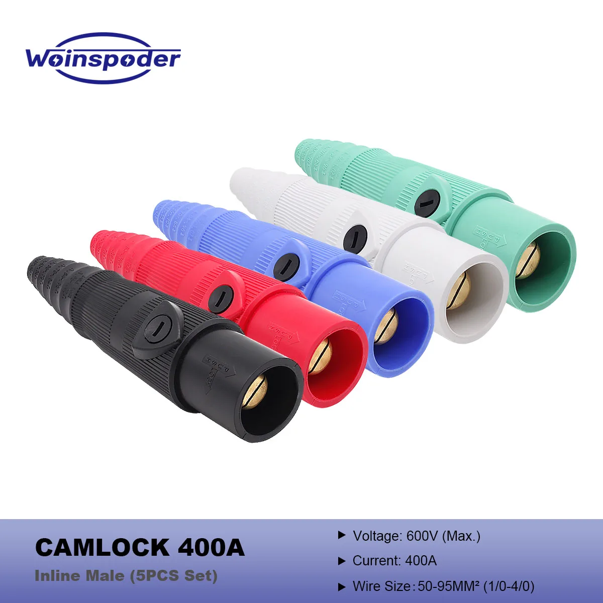 WOINSPODER 5PCS Set 400A 600V Camlock Inline Male Series 16 Single Pole Power Connector for Cable 50-95sqmm (1/0-4/0)