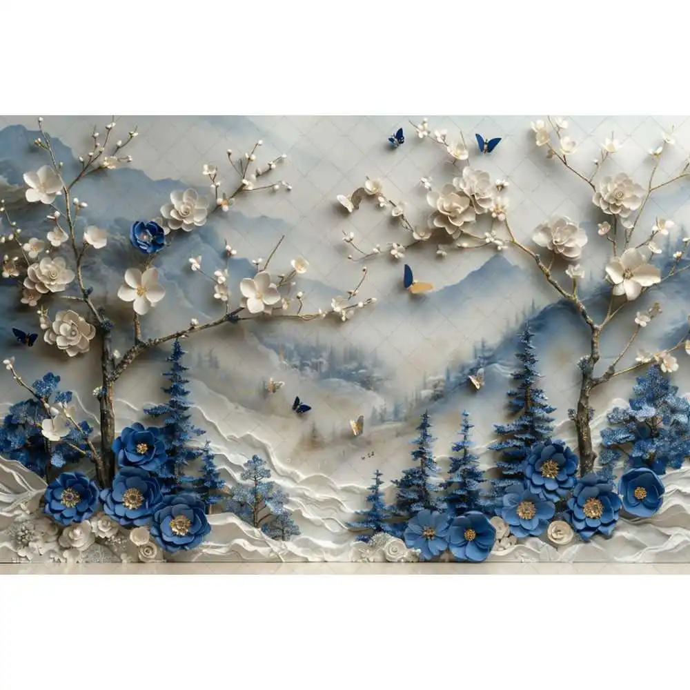 Blue Butterfly Floral Arch Background Decoration Birthday Wedding Cake Smash Children\'s Portrait Background Photo Gallery