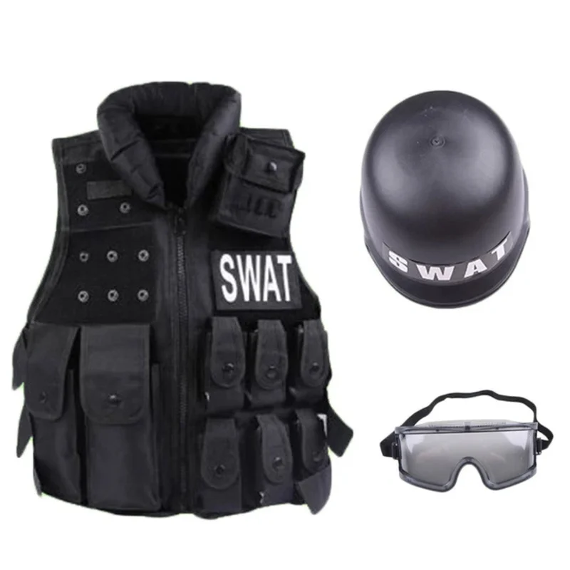 Carnevale di Halloween Bambini Cosplay Polizia Gilet antiproiettile Casco di sicurezza Occhiali per bambini Altezza 110 cm-150 cm PA8491