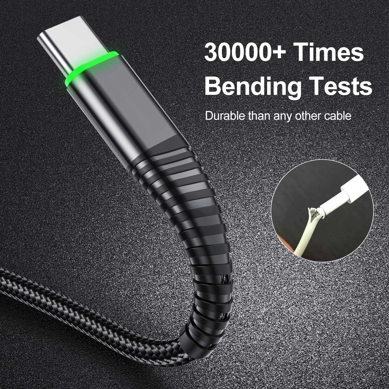 0.5m/1m/2m 3A LED USB Type C Cable Fast Charge Wire for Samsung Galaxy Huawei Xiaomi Note 7 Data USB-C Cable Charger Cord