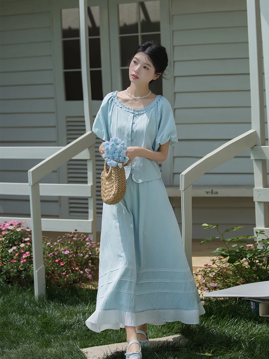 

Синее летнее платье А-силуэта для женщин, простое однотонное, с эффектом утяжки на талии, с коротким рукавом, длинное, модный комплект для девушек