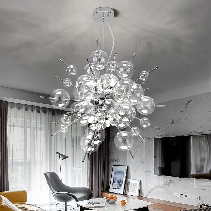 

Nordic Art Bubble Chandelier Transparent Glass Pendant Light Modern Minimalist Living Room Ceiling Lamp