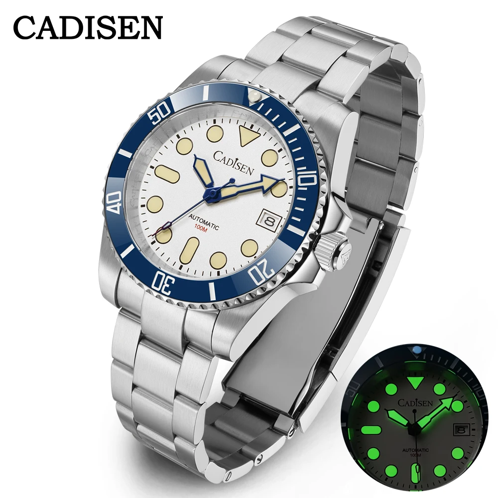 CADISEN Men Automatic Mechanical Watch NH35A Movt Ceramic Bezel Stainless Steel Sapphire Glass Waterproof Wristwath Reloj Hombre