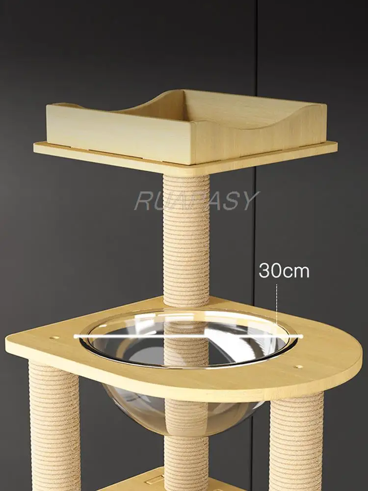 Multi-Level Wood Cat Tree Nest Pillar Cat Climbing Scratching Frame Shelf Space Capsule Scratcher Post Jumping Platform Tower