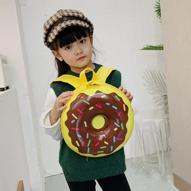 1pc Children\'s Schoolbag Cartoon Backpack Kindergarten Kids Doughnut Rainbow Rocket Boys and Girls Hard Double Shoulder Bag