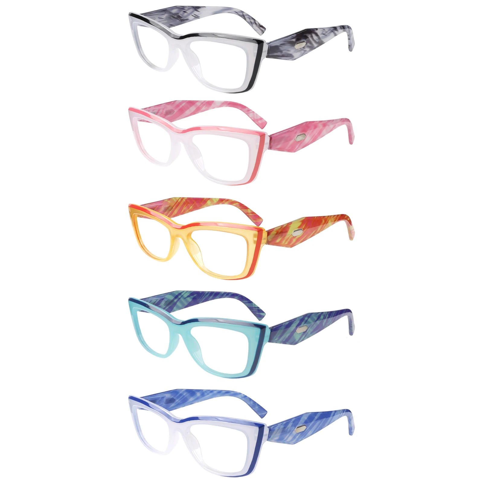 CLASAGA 5 Pack Reading Glasses Large Rectangular Frame for Women Men Arm Spring Hinges