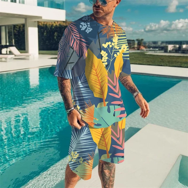 

2025-26 Summer Seaside Fashion Design Luxury Suit 3D Printing American Street Breathable Quick Drying T-shirt Shorts Set