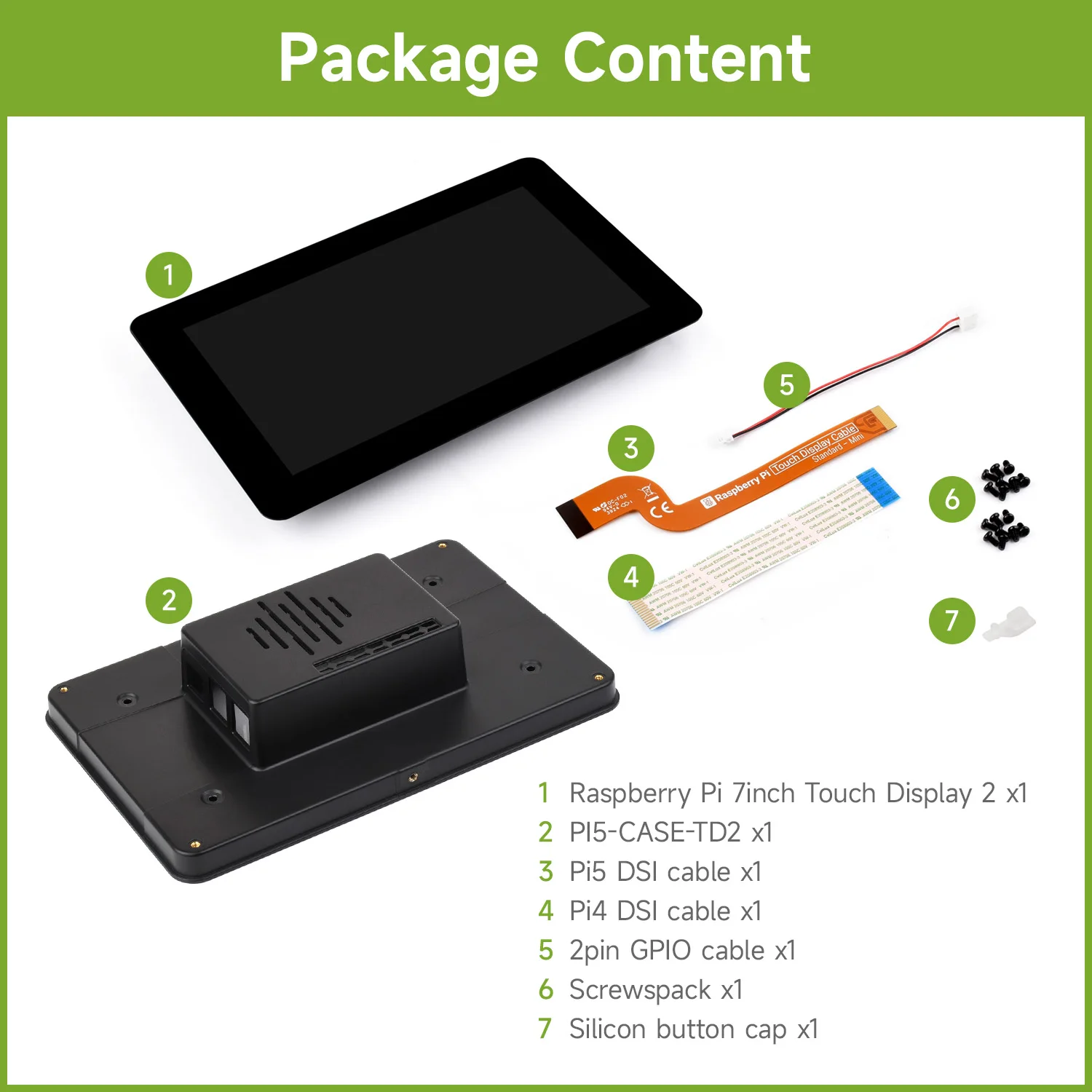 

Официальный 7-дюймовый емкостный сенсорный дисплей Raspberry Pi, 720 × 1280, IPS, интерфейс DSI, 5-точечный сенсорный экран, с корпусом (опционально)