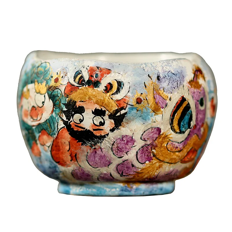 Mu Yan's Hand-Painted Lion Dance Handmade By Yin Yuanyuan, Hand-Poled Ceramic Master Cup, Creative Single Cup For Kung Fu Tea