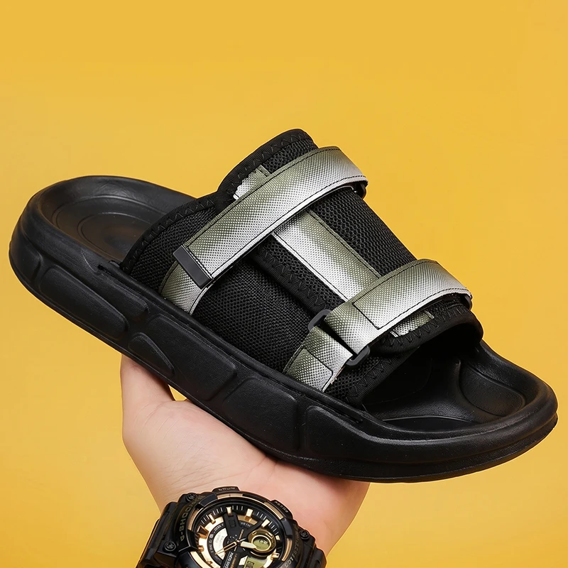 

Simple Minimalist Men Open Toe Slippers Breathable Comfortable Easy Clean Design Home Bath Pool Side Daily Footwear