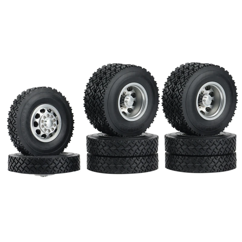 

6PCS Metal Front & Rear Wheel Tyre Complete Set For 1/14 Tamiya RC Trailer Tractor Truck Car