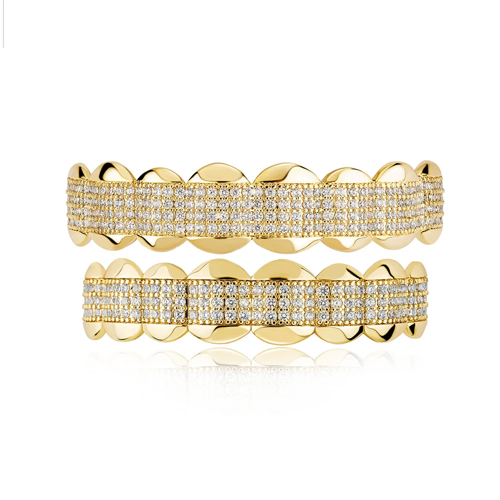 Anztilam Full Zircon Teeth Grillz Iced Out Grill Tooth Men Women Hip Hop Grills Caps Brass Fashion Jewelry Free Shipping