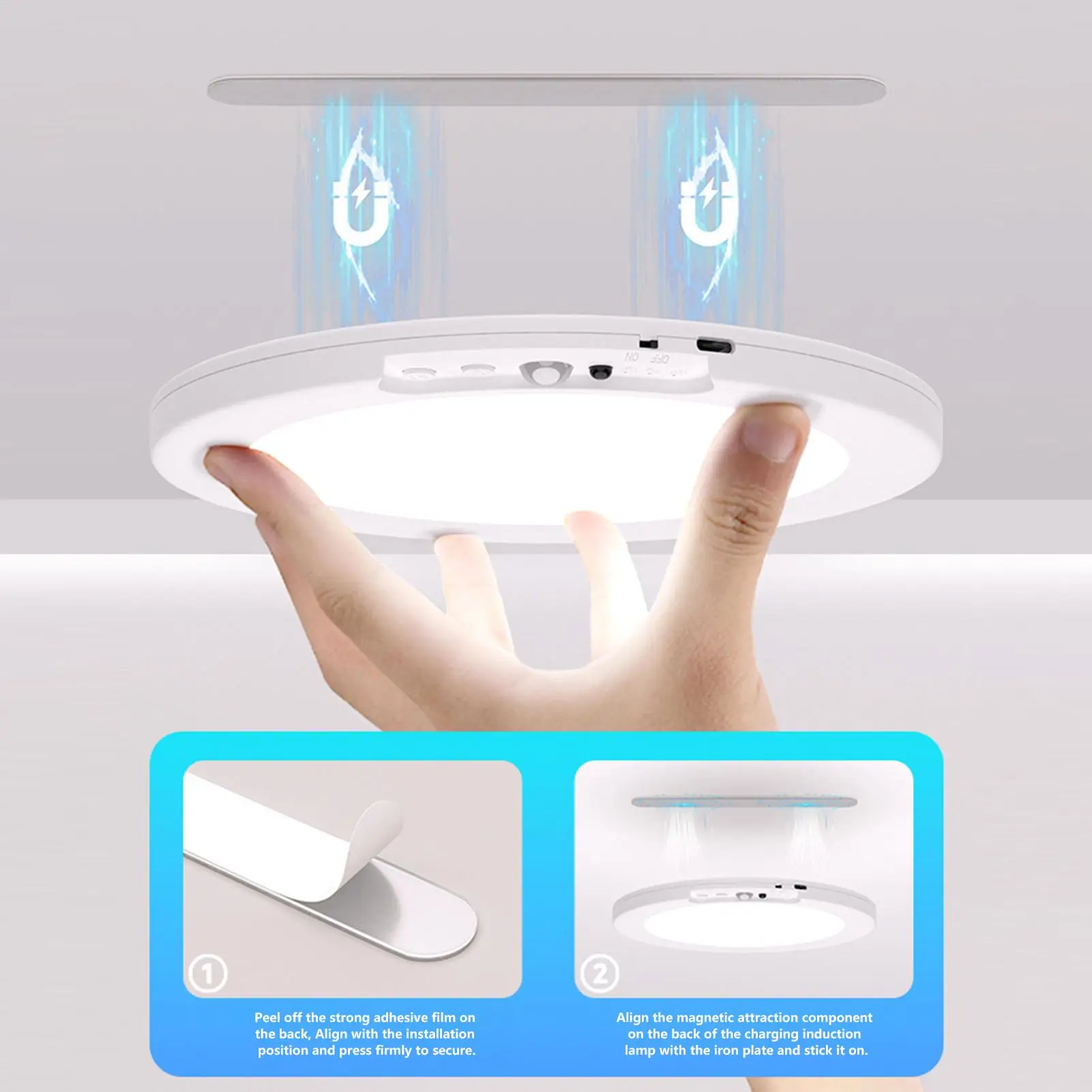 Motion Sensor Closet Light Wireless Rechargeable Lamp Battery Operated Ceiling Light With Remote For Home Pantry Shower Stair view 5