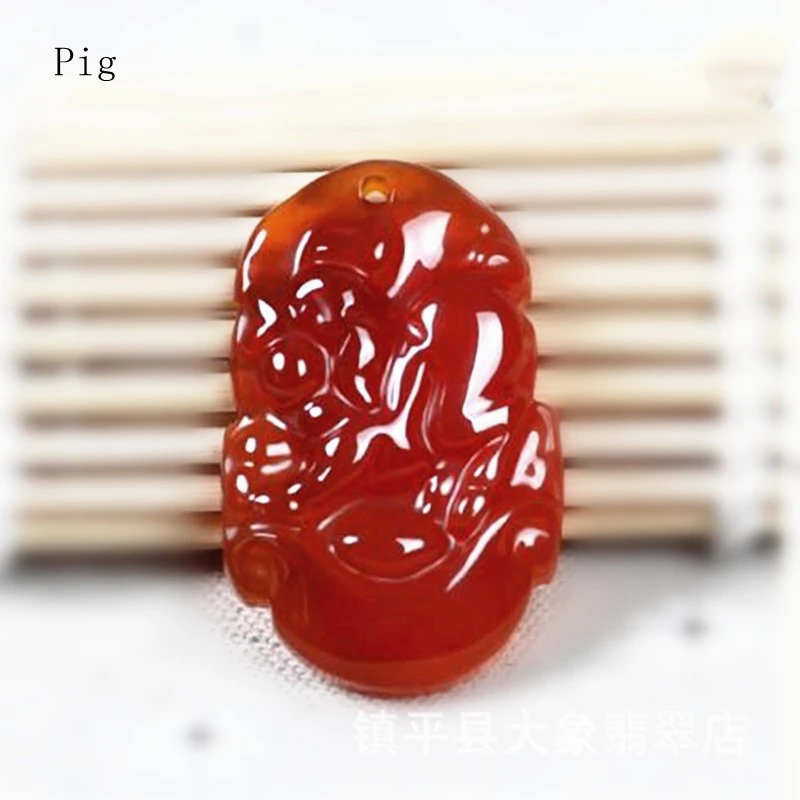 Nature Red Agate Rich Pig Amulet Pendant Onyx 12 Animal Zodiac Signs Pig Years Hanging Talisman