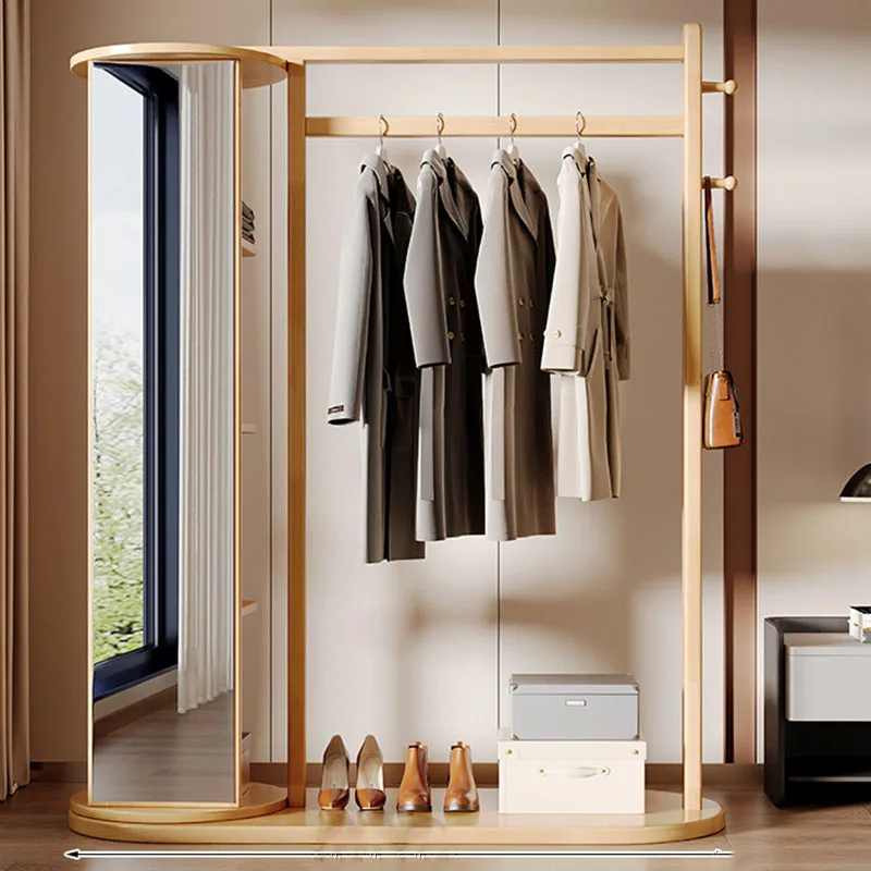 Wooden Standing Coat Racks Clothes Mirror Modern Display Floor Garment Hanging Coat Racks Luxury Perchero Lounge Suite Furniture