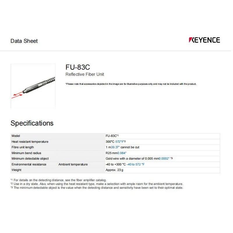 FU-83C New Genuine KEYENCE High temperature resistant M4 fiber optic sensor