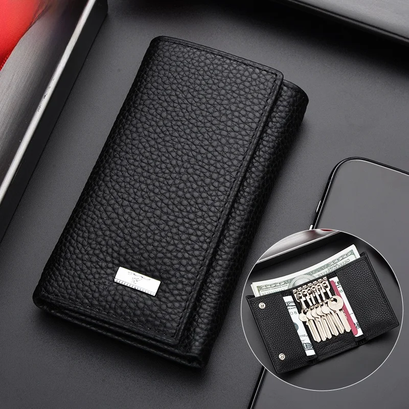 septwolves-men's-key-wallet-leather-storage-bucket-shape-lock-key-bag-multifunctional-wallet-coin-purse-top-layer-cowhide-new