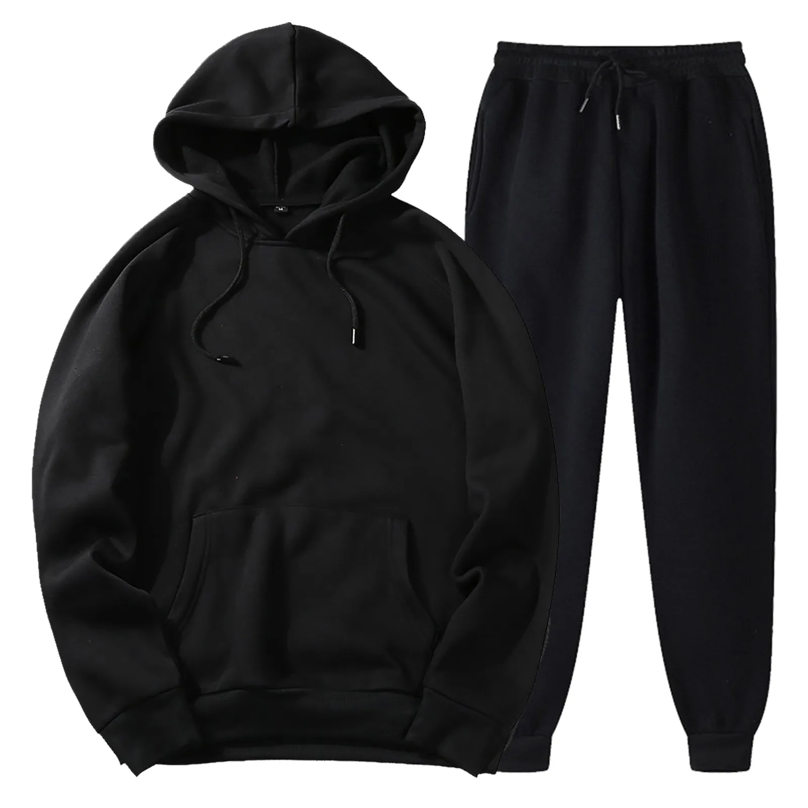 Men's Black Tracksuit Solid Color Oversize Hoodies 2 Piece Pants Set y2k Sport Casual Hooded Sweatshirts+Harem Sweatpants Autumn