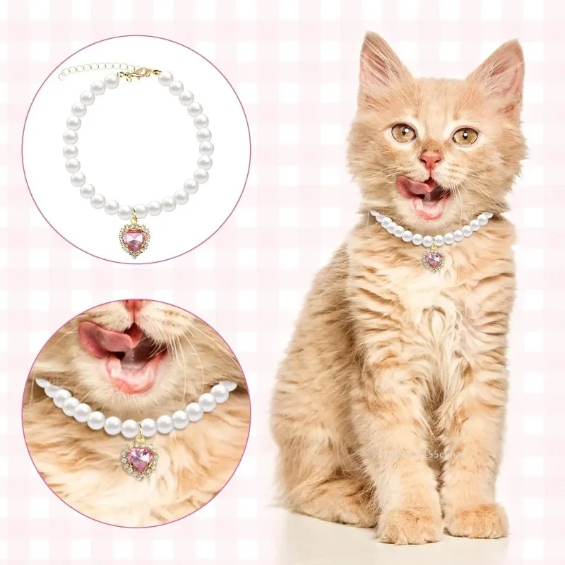 Pet Pearl Collar Dog Princess Necklace Cat Jewelry Cute Collar Puppy Accessories Dog Kitten Chain Chihuahua Wedding Jewelry Gift