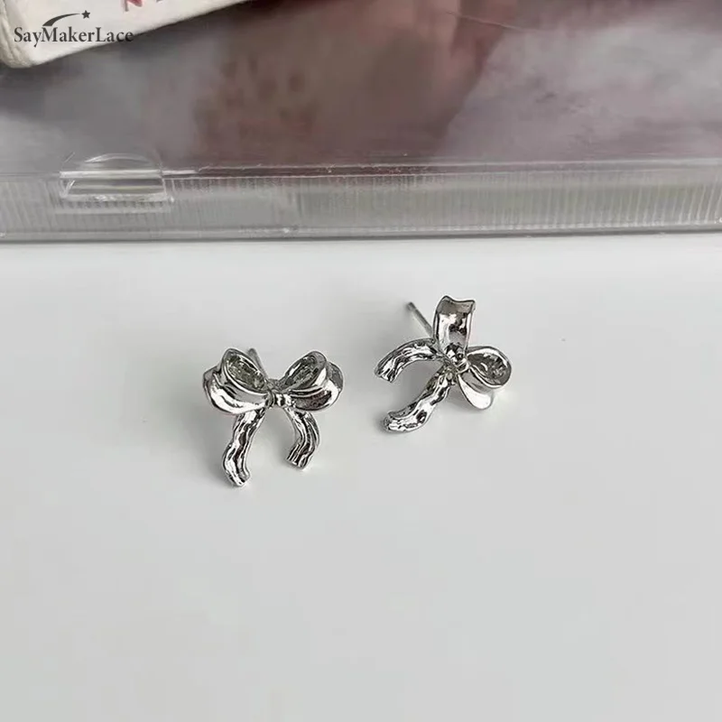 1pair Earrings For Women Asymmetry Bow Stud Nail Earring Fashion Cute Jewelry Piercing Ear Accessories Christmas Gift