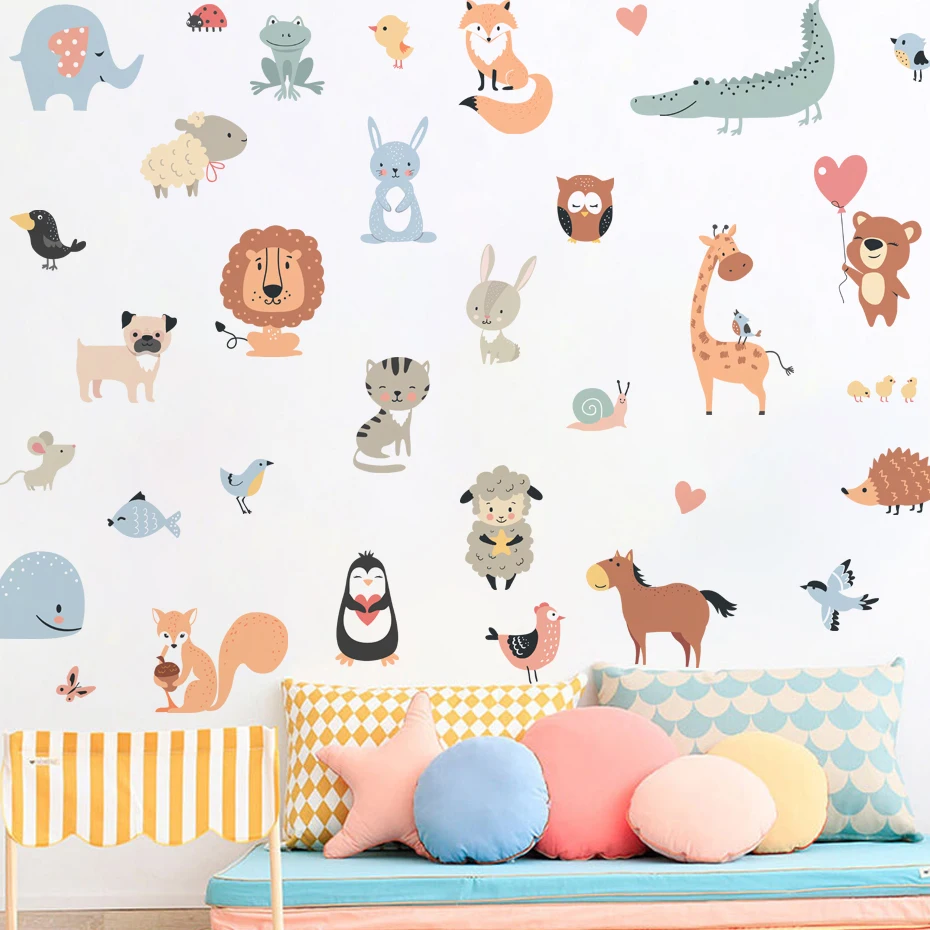 Cartoon Cute Animals Elephant Wall Stickers for Nursery Kids Room Decor Removable PVC Wall Decals Home Decoraiton Art Murals