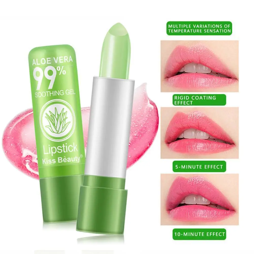 2 Stück Aloe Vera Lippenstift, langlebige Lippenpflege, nahrhafter, prallerer Lippenbalsam, Feuchtigkeitscreme, magische Temperatur, Farbwechsel, Lipgloss