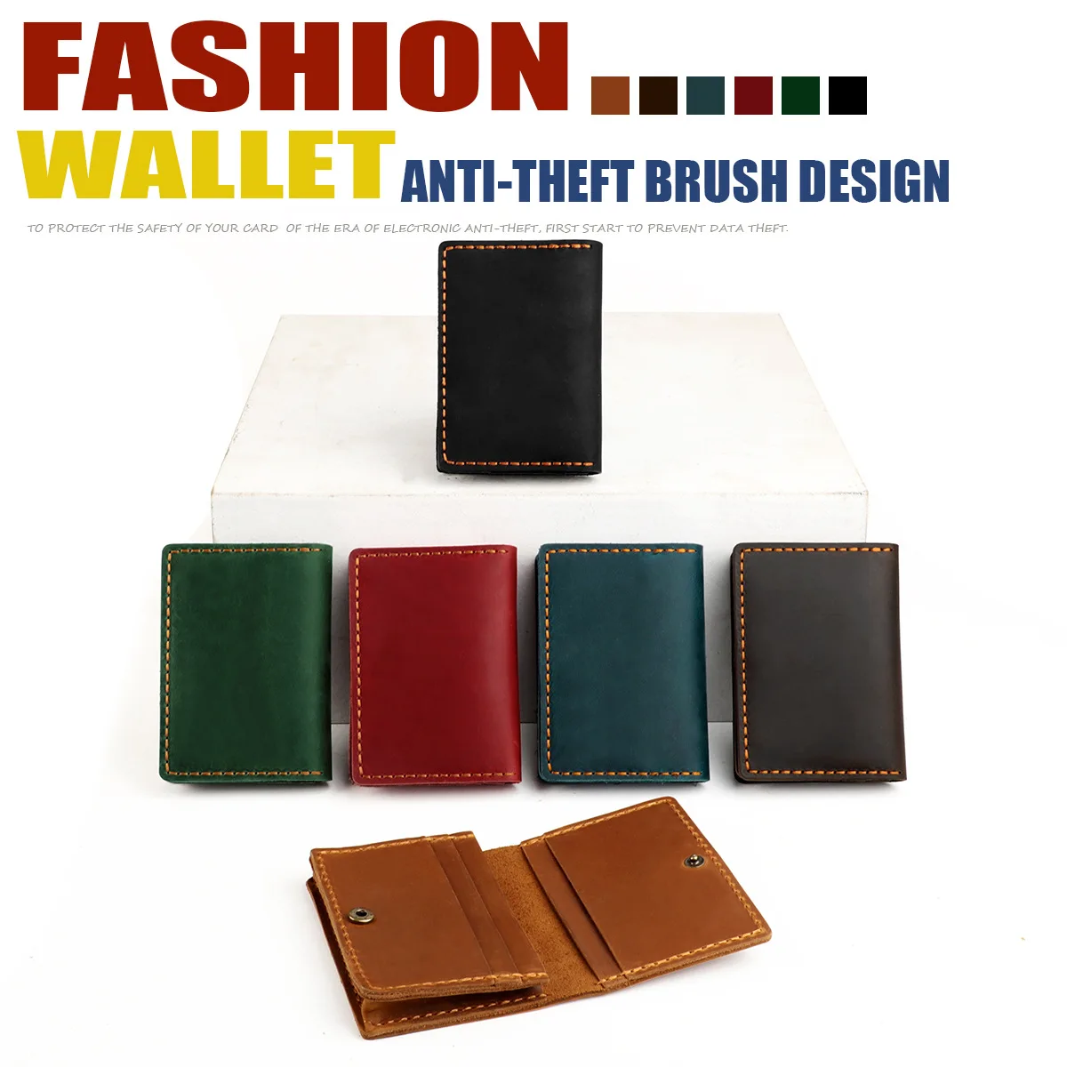 AIGUONIU คุณภาพสูงที่กําหนดเอง Crazy Horse หนังกระเป๋าสตางค์ Vintage บัตรเครดิตสําหรับชายกระเป๋าด้านหน้ากระเป๋าเหรียญ