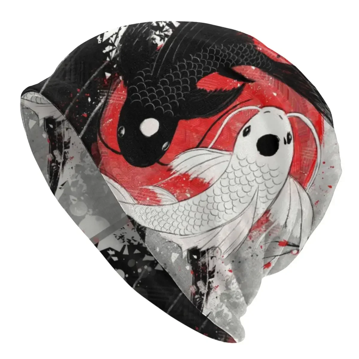 Custom  Fashion Winter Warm Men Knitted Hats Adult Unisex Koi Fish Yin Yang Skullies Beanies Caps Japanese Sakura Floral Hats