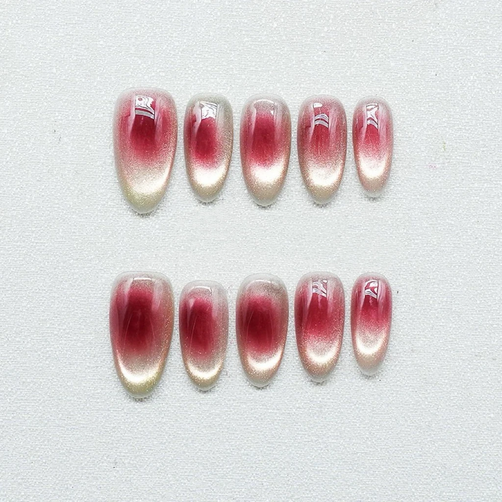 

Simple and elegant red gradient cat's eye nails, luxury French manicure, party nails, reusable high-quality nails