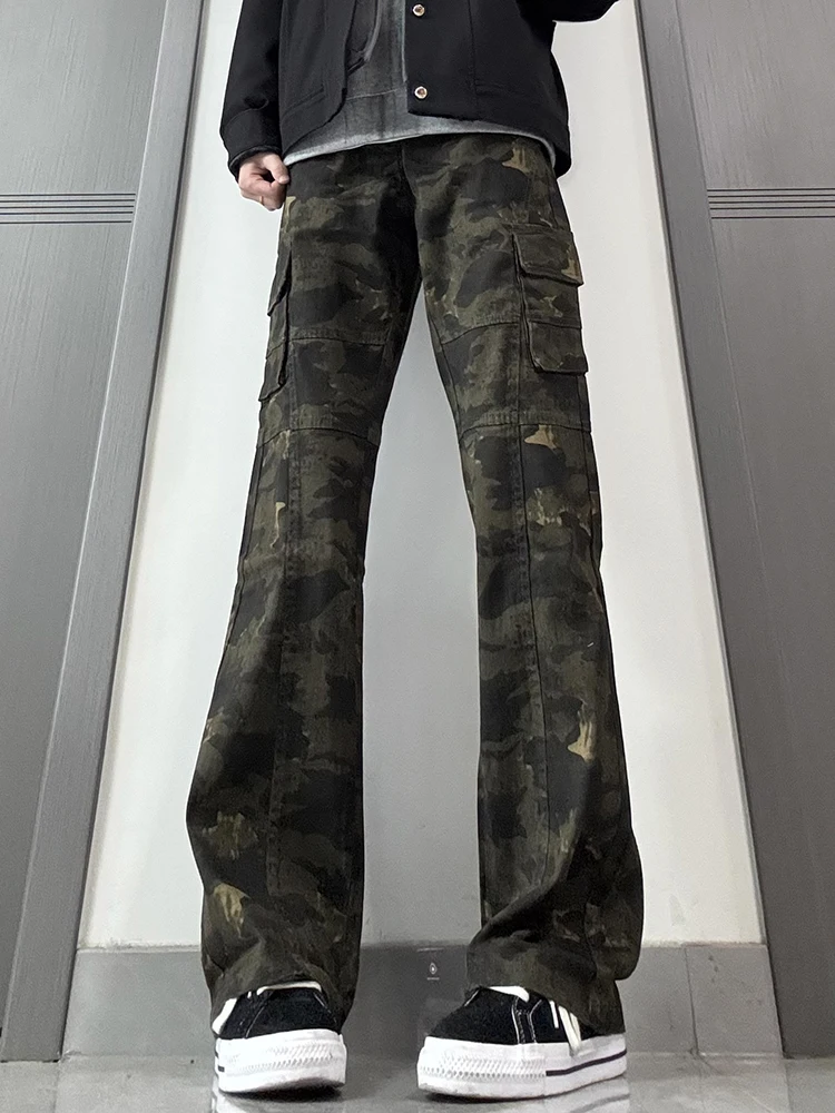 

American High Street Fce Lined Camouflage Men's Thi Jeans Vbie Flared Pants Slim Straight Workwear Trousers