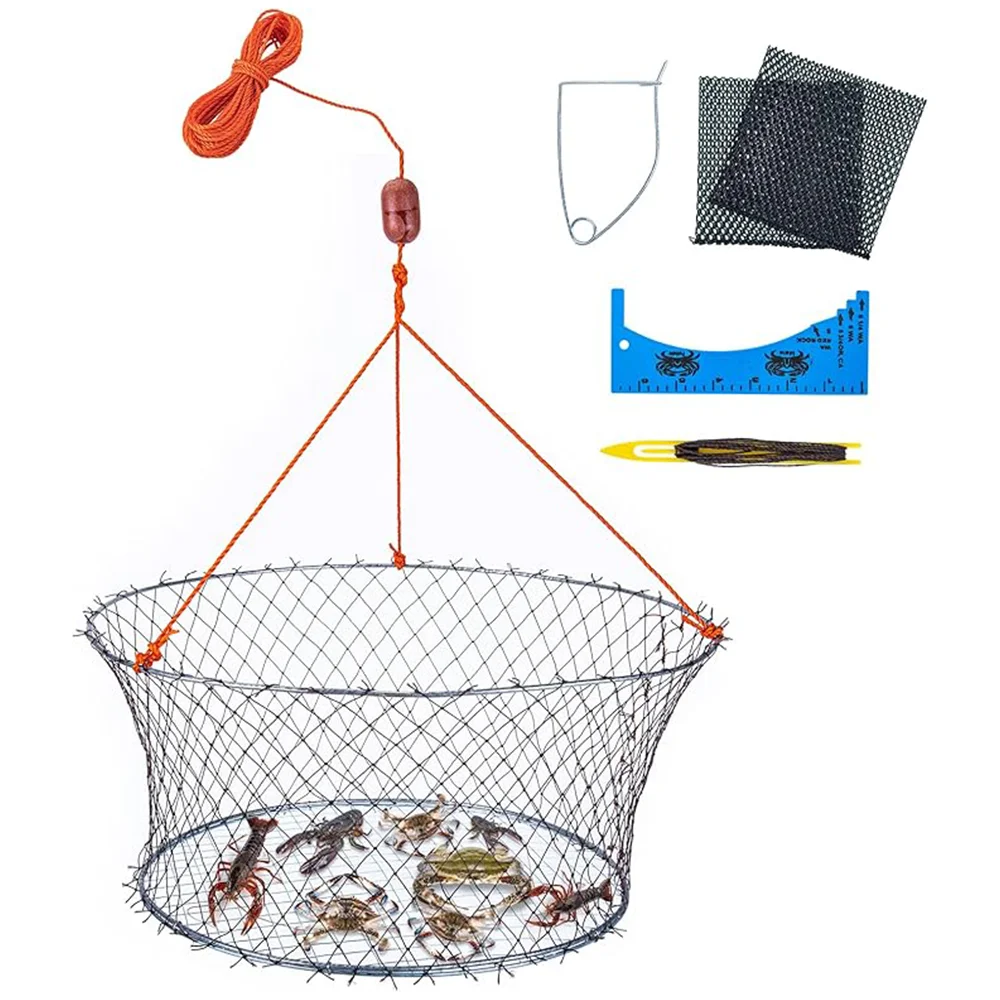 Foldable Lobster Crayfish Crab Crawfish Shrimp Fish Trap Cage Fishing Net Fishing Net with Crab Measure Tool