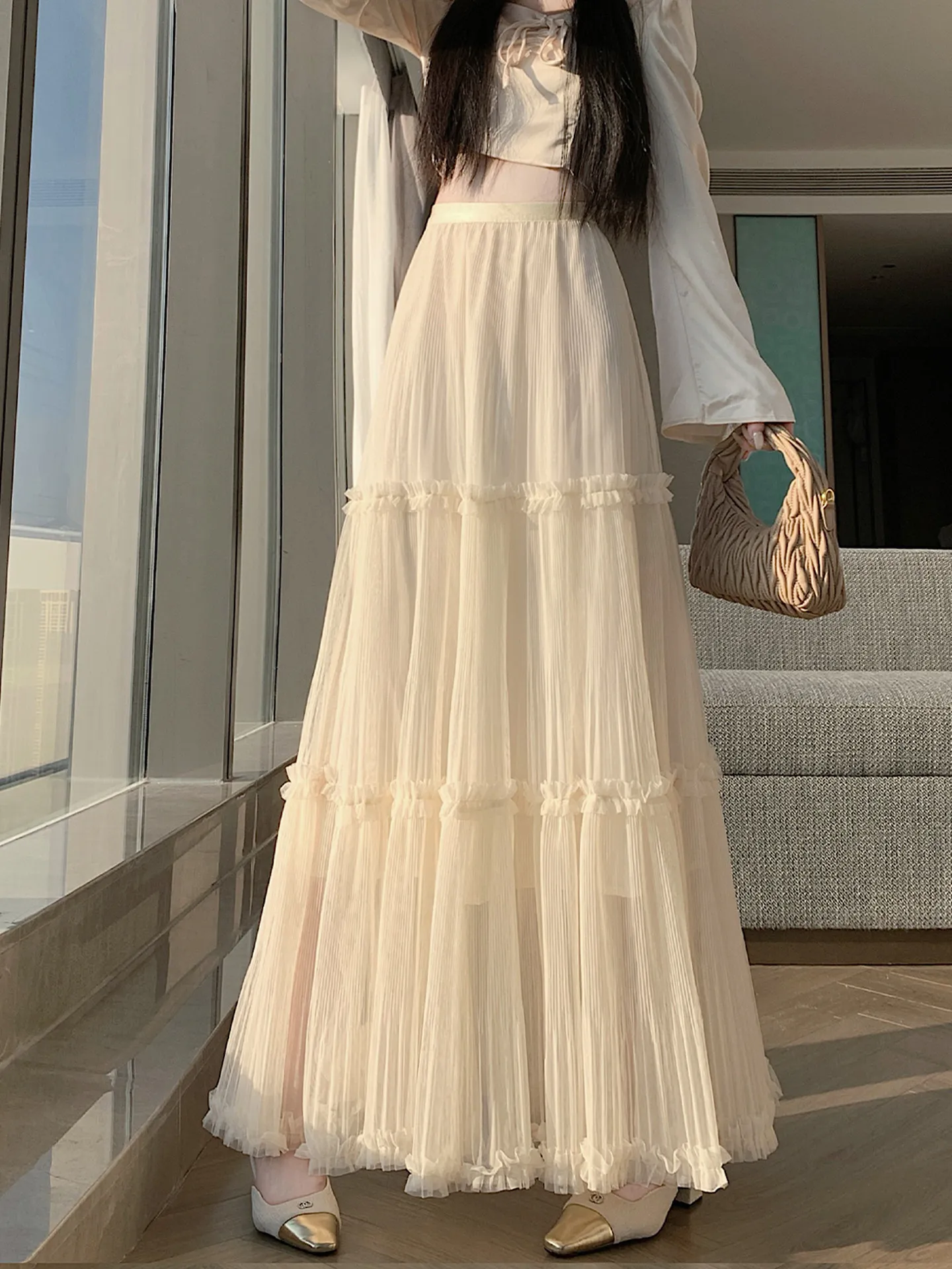 

Весенняя модная женская юбка А-силуэта с высокой талией, мягкая и удобная, в корейском стиле, для повседневной носки, из полиэфирного волокна, с вышивкой