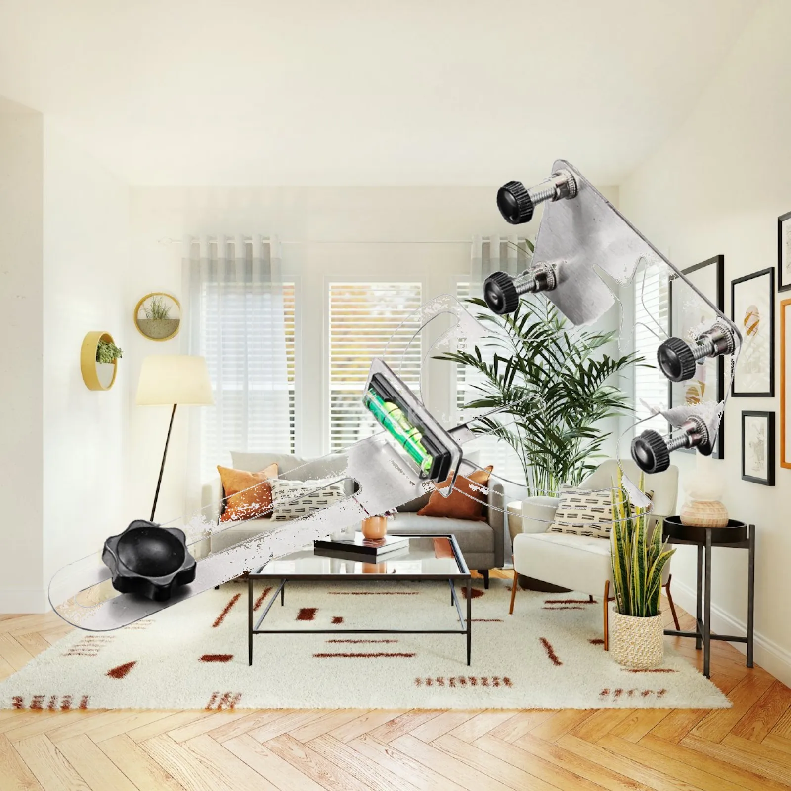 Heavy Duty Wall Level Holder Multi Angle Mounting Clamp with Glow Bubble Tool Free Adjustable Bracket for Home Renovation